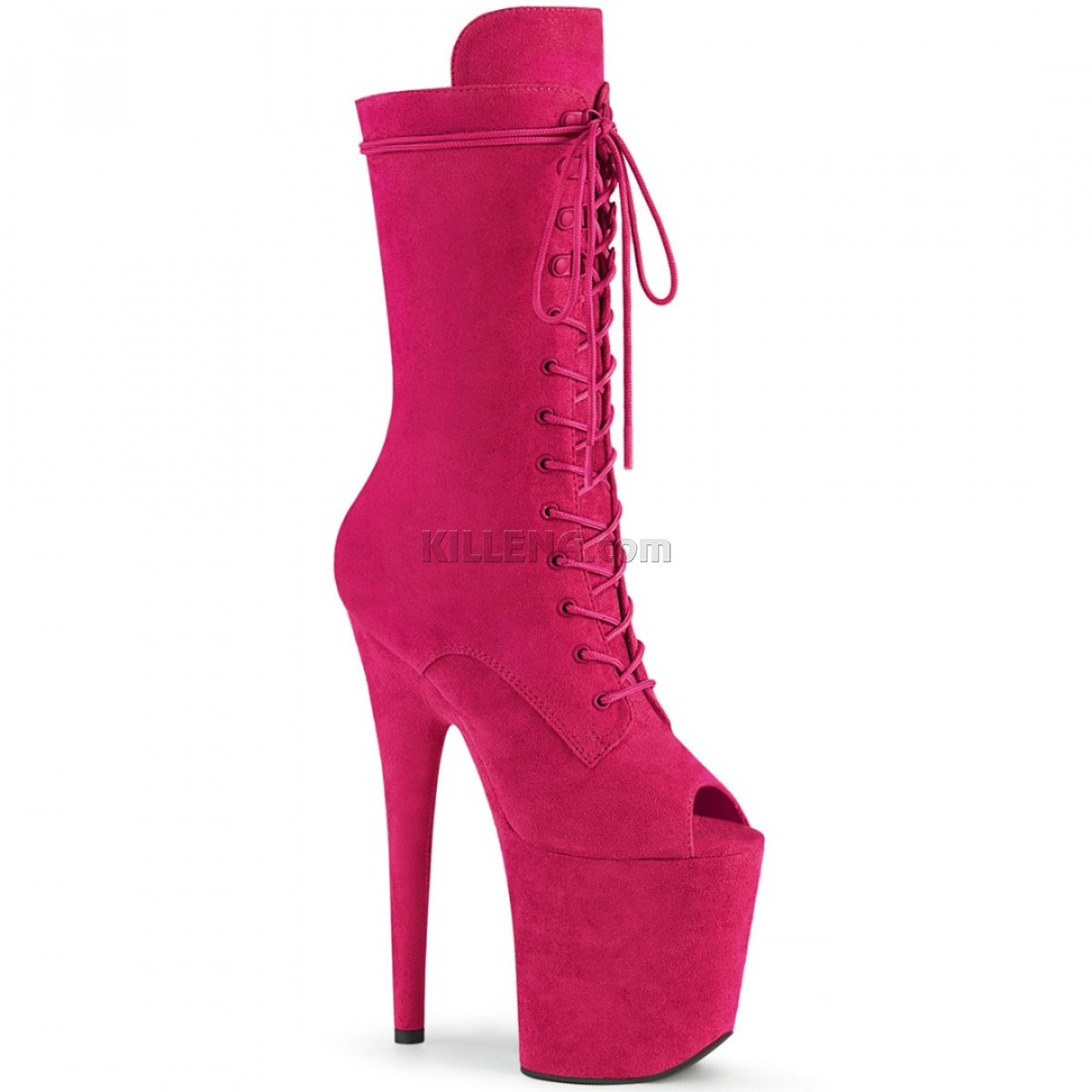 Високі яскраво-рожеві черевики з відкритим носком