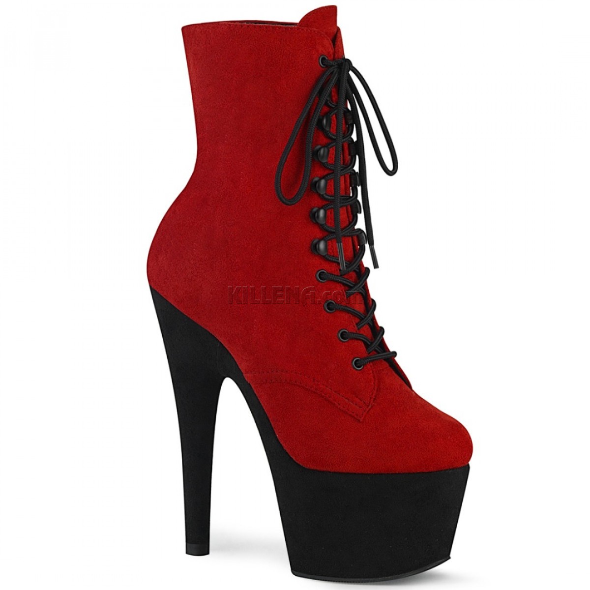 Замшеві червоні черевики для pole dance з чорною платформою
