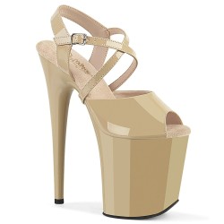 Лакові бежеві стрип-босоніжки з переплётами