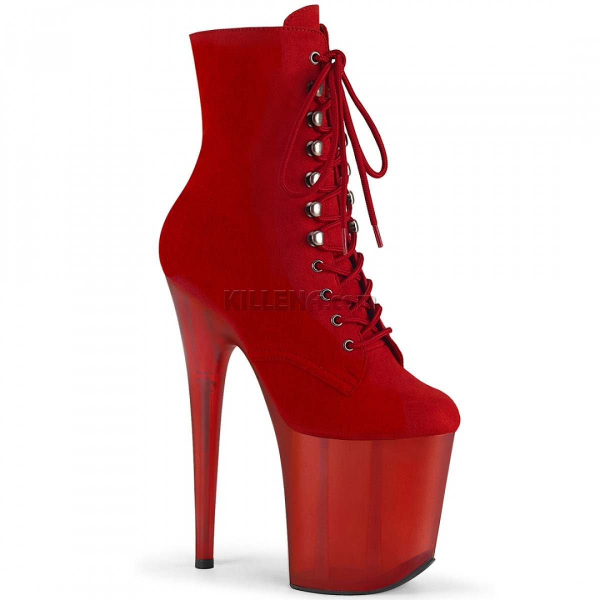 Замшеві червоні стрип-черевики з тонованою практичною платформою