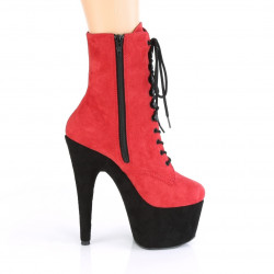 Замшеві червоні черевики для pole dance з чорною платформою