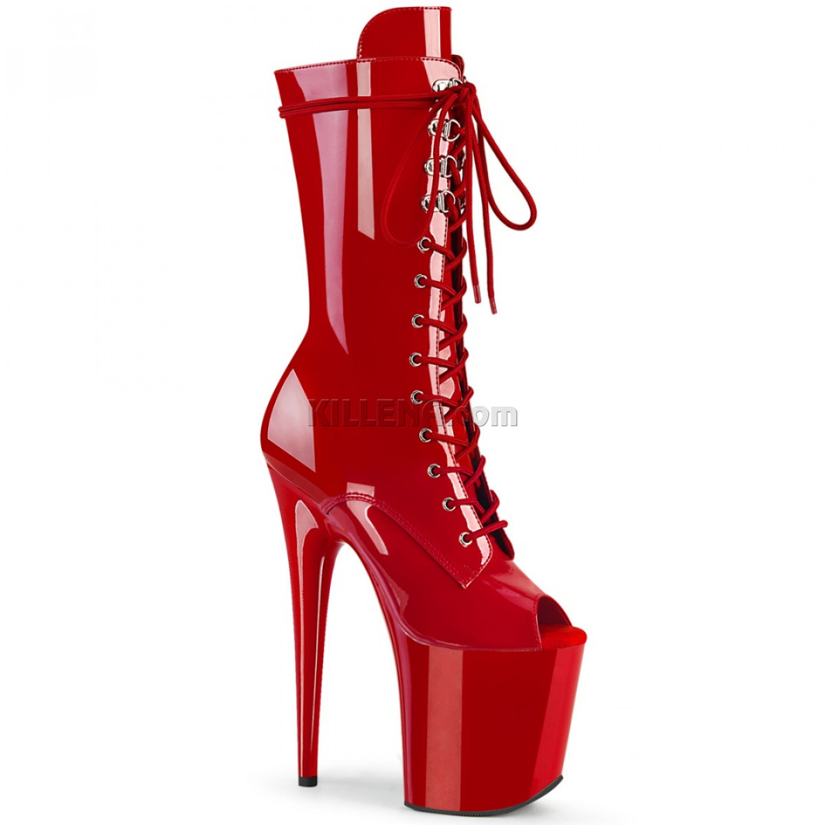 Високі лаковані червоні стрип-черевики з відкритим носиком