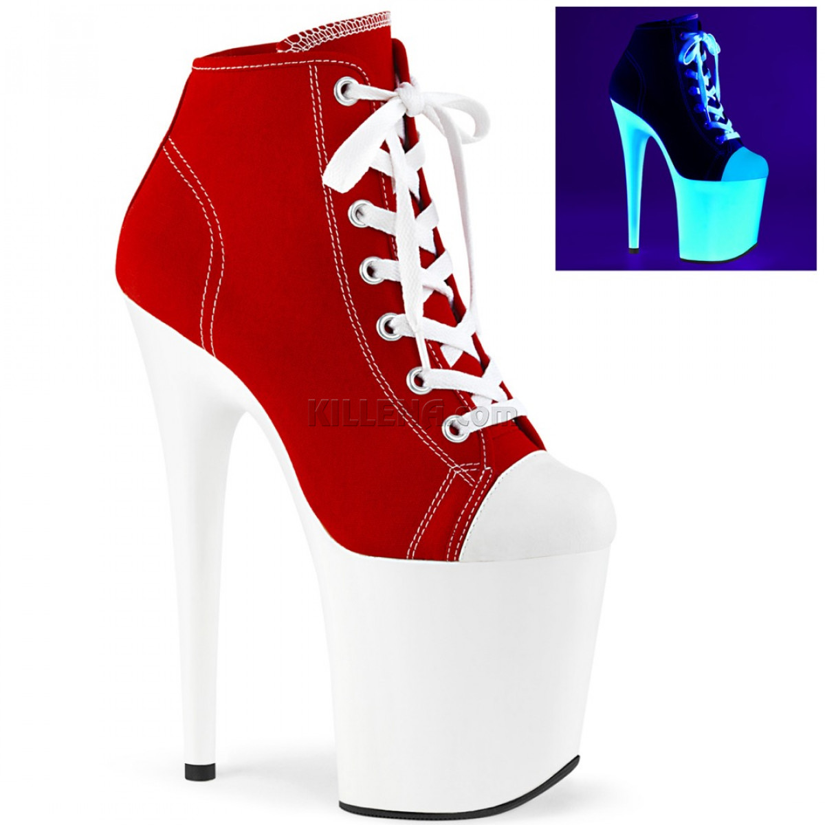 Червоні черевики з неоновою білою платформою (кедострипи)