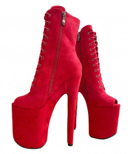 Червоні черевики з еко замші з маленьким вирізом під пальчики