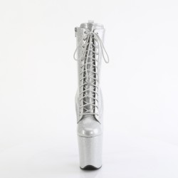 Стрип-черевики з блискучого срібного лаку