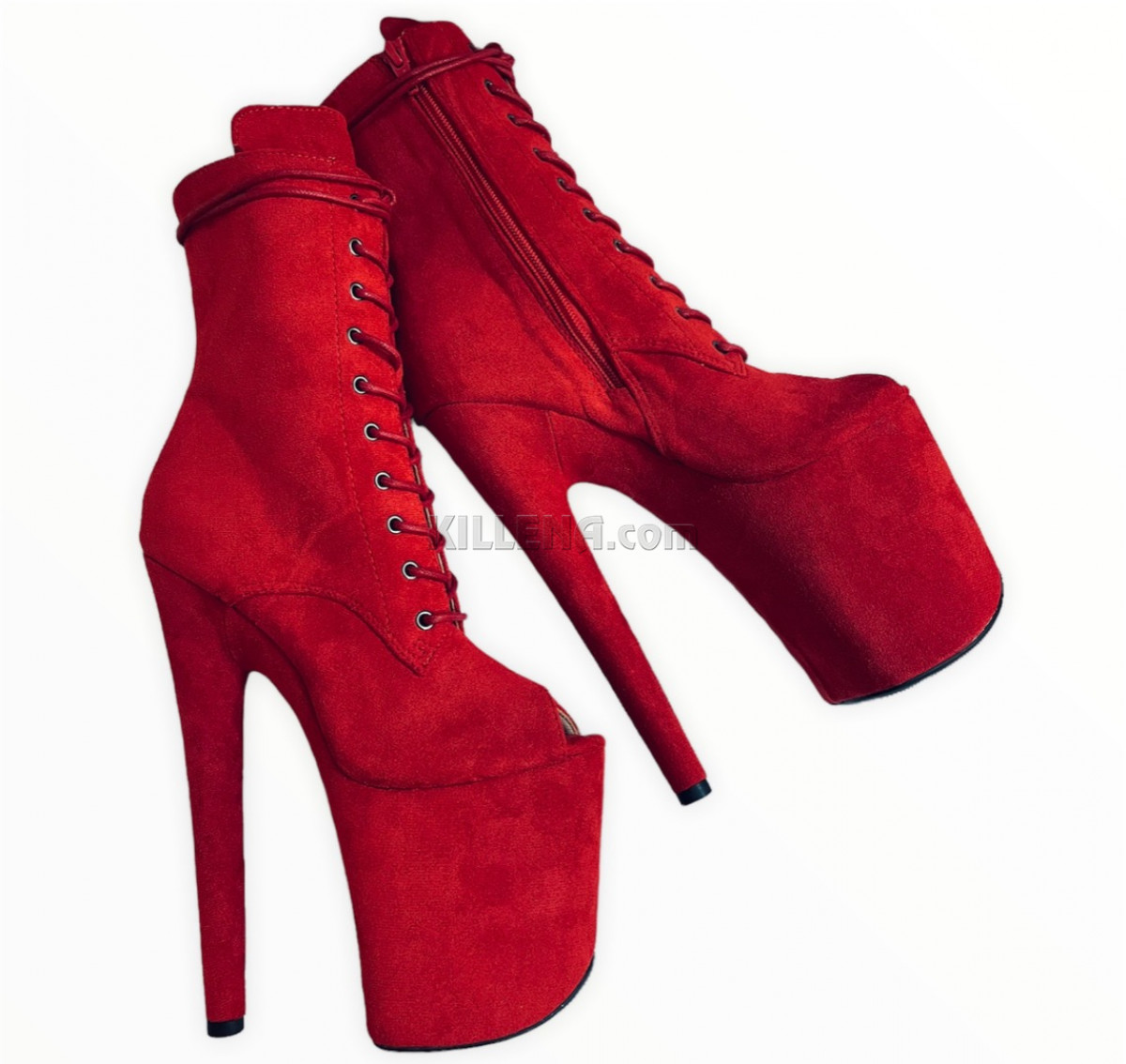 Червоні черевики з еко замші з вузьким вирізом під пальці