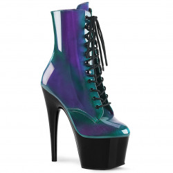 Лакові черевики-двійки із зелено-фіолетовим верхом