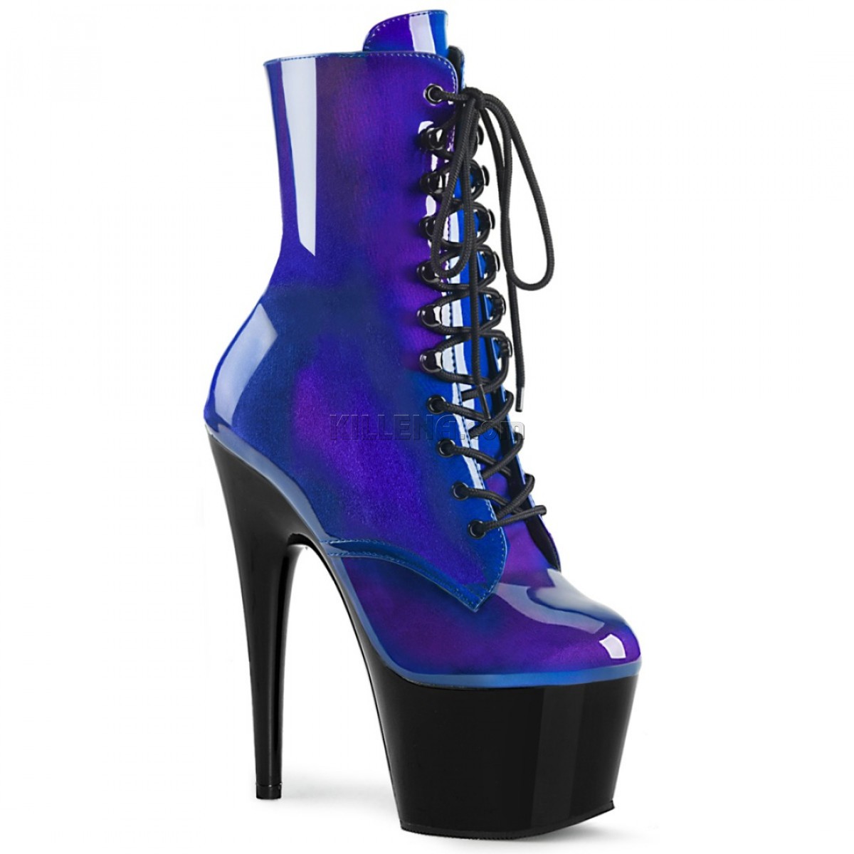 Лакові черевики-двійки з синьо-фіолетовим верхом