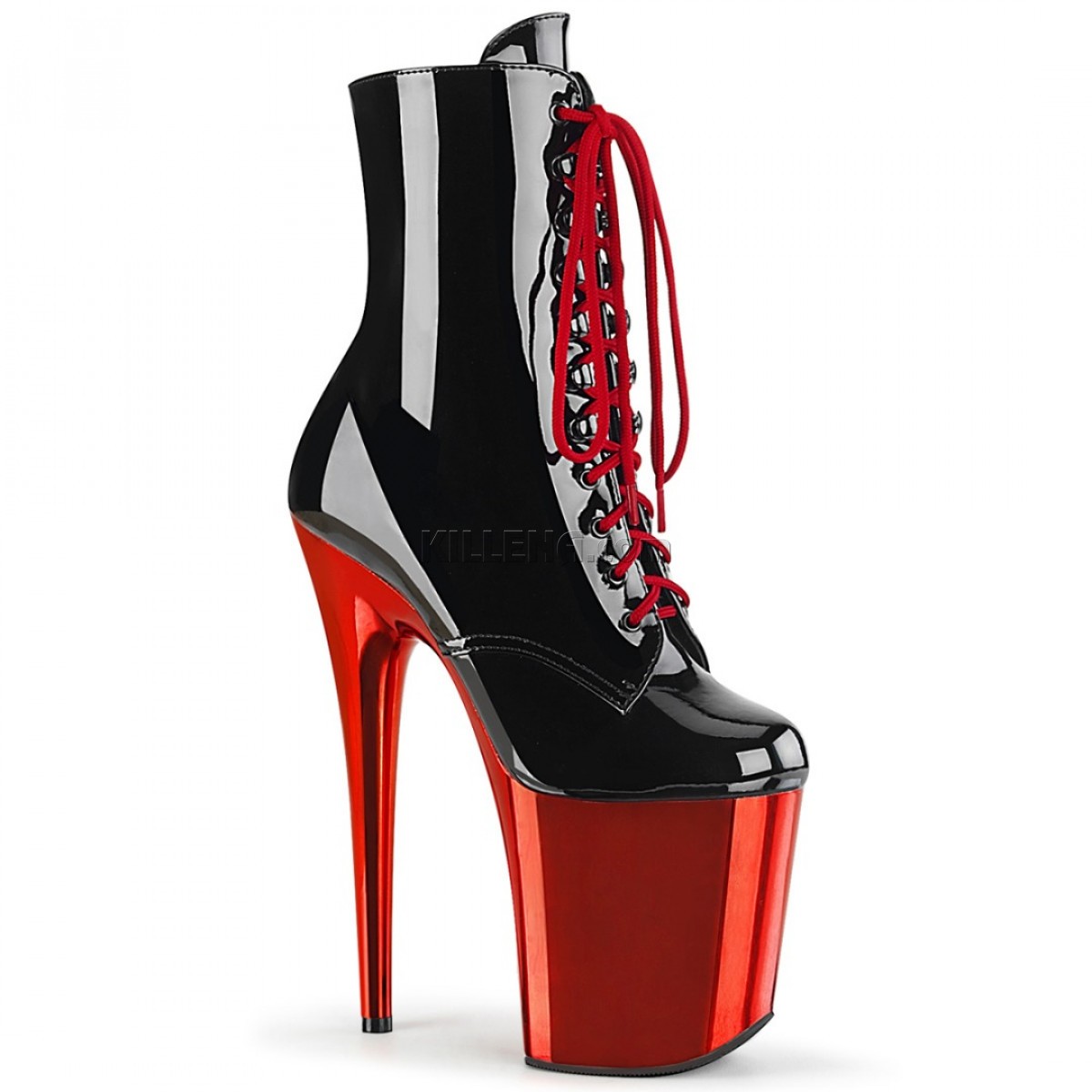 Лаковые ботинки с красной хромированной платформой