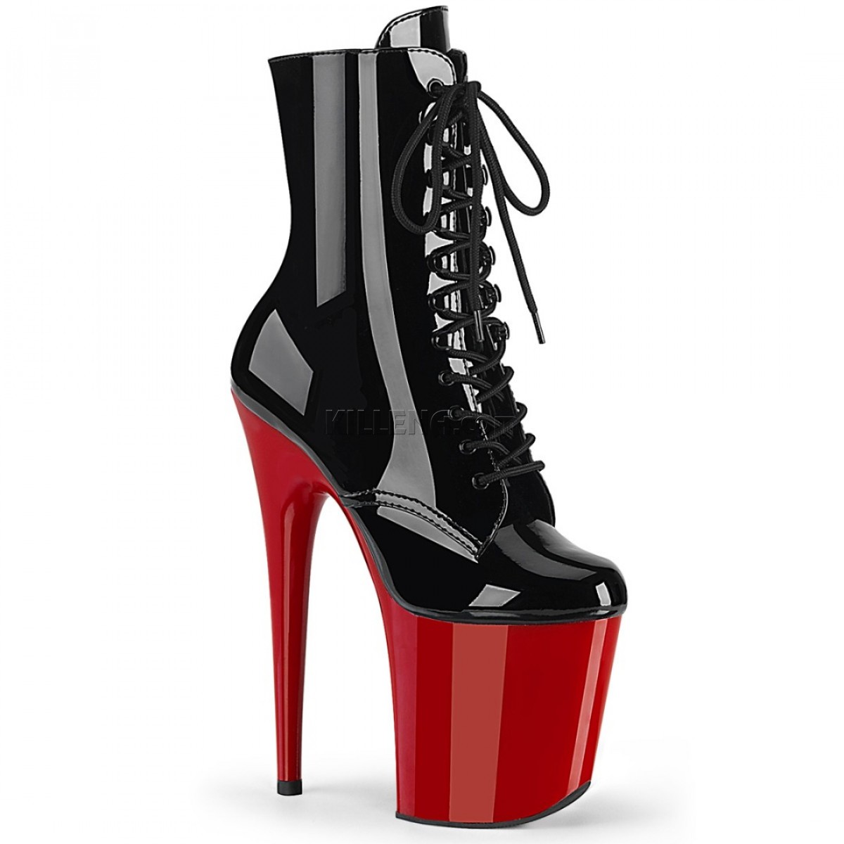 Чёрные ботинки с красной лакированной  платформой